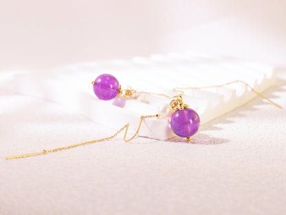 Amethyst & Pearl Botanical Threader Earrings