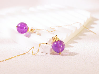 Amethyst & Pearl Botanical Threader Earrings