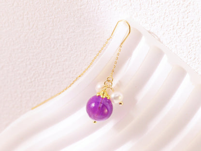 Amethyst & Pearl Botanical Threader Earrings