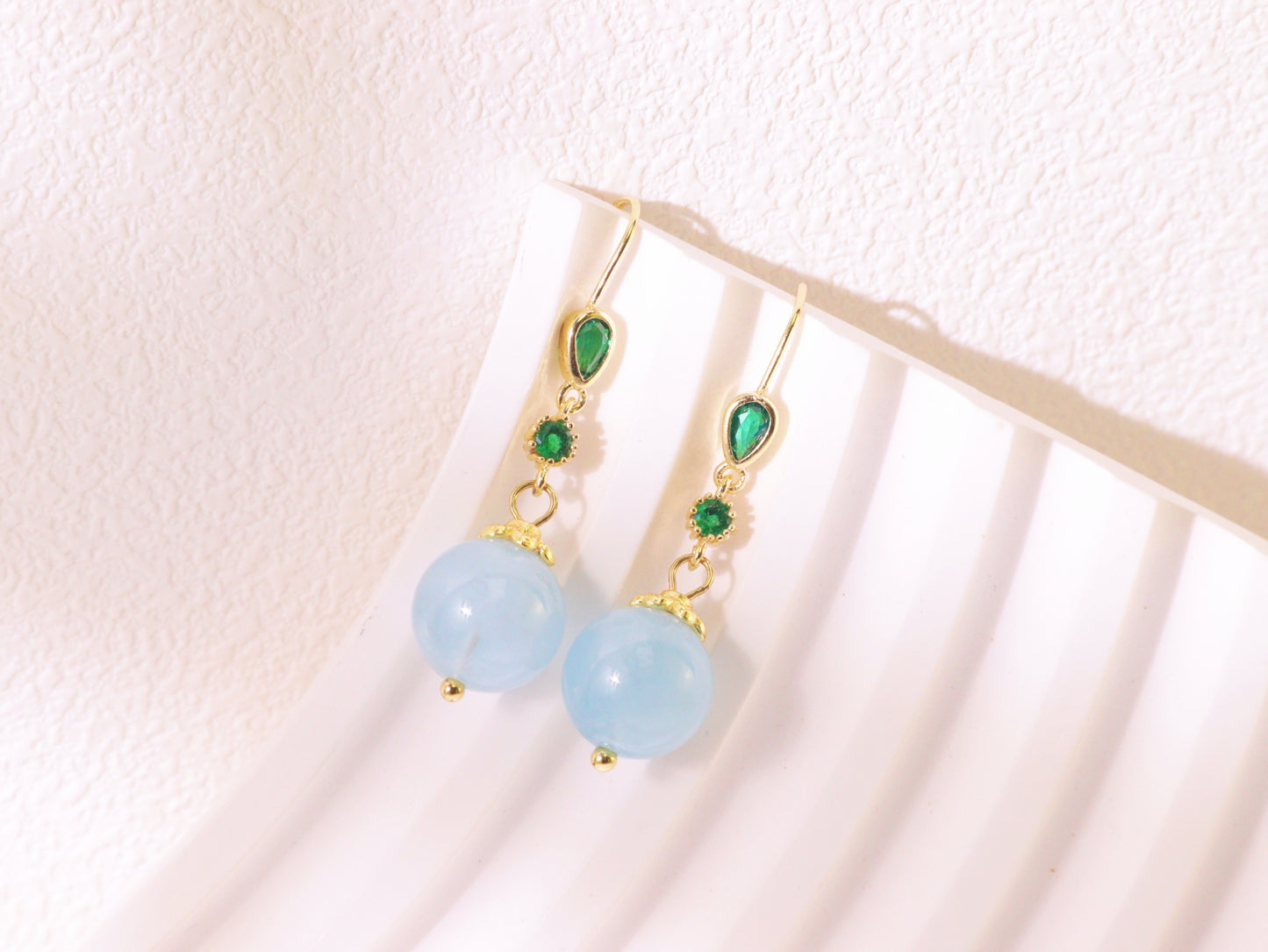 Emerald Green Crystal & Pastel Bead Drop Earrings