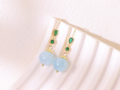 Emerald Green Crystal & Pastel Bead Drop Earrings