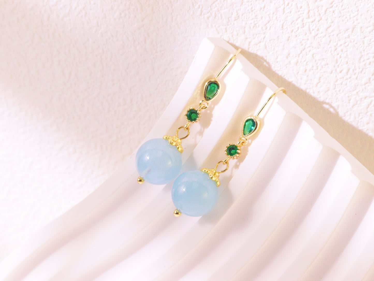 Emerald Green Crystal & Pastel Bead Drop Earrings