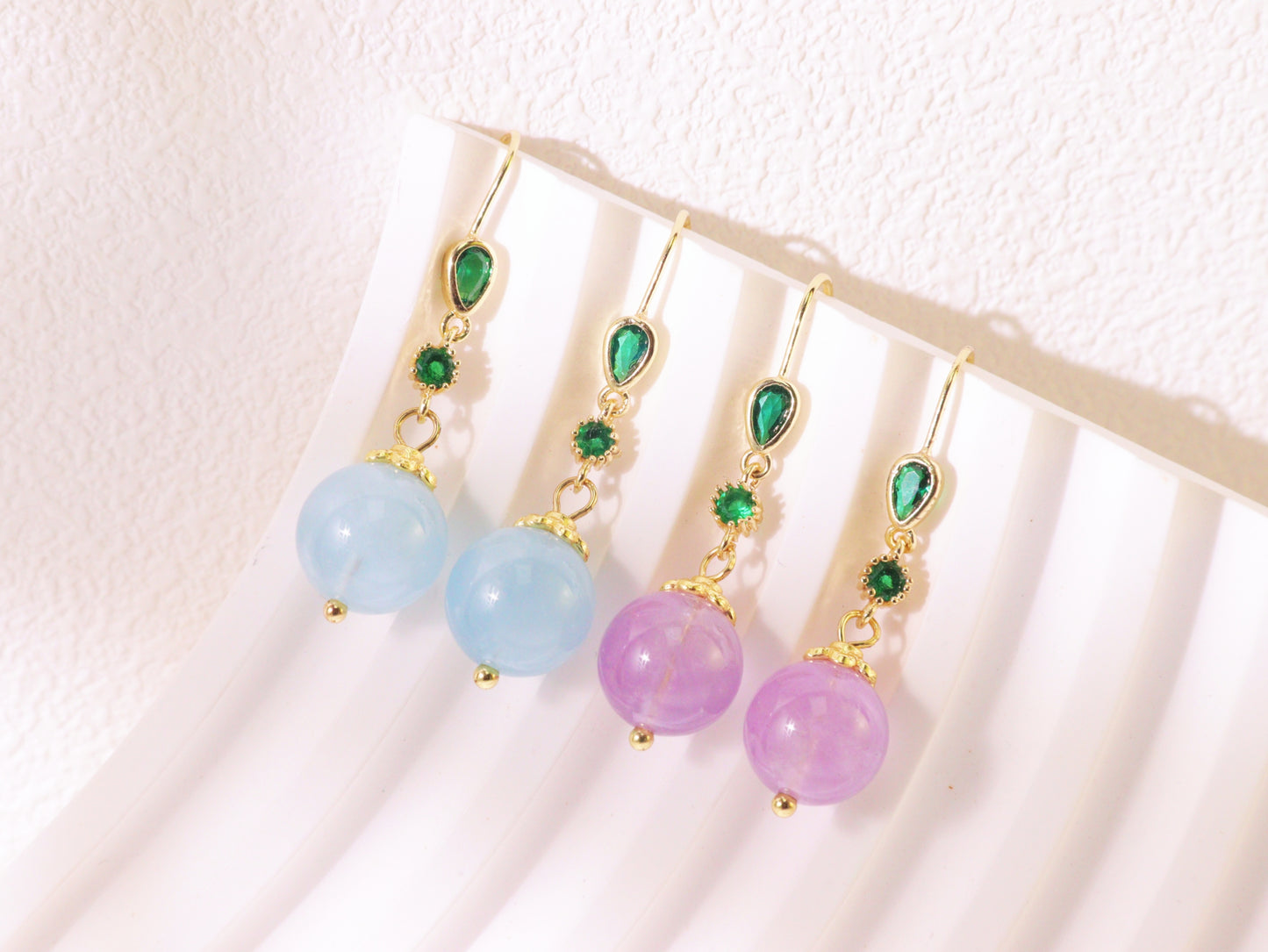 Emerald Green Crystal & Pastel Bead Drop Earrings