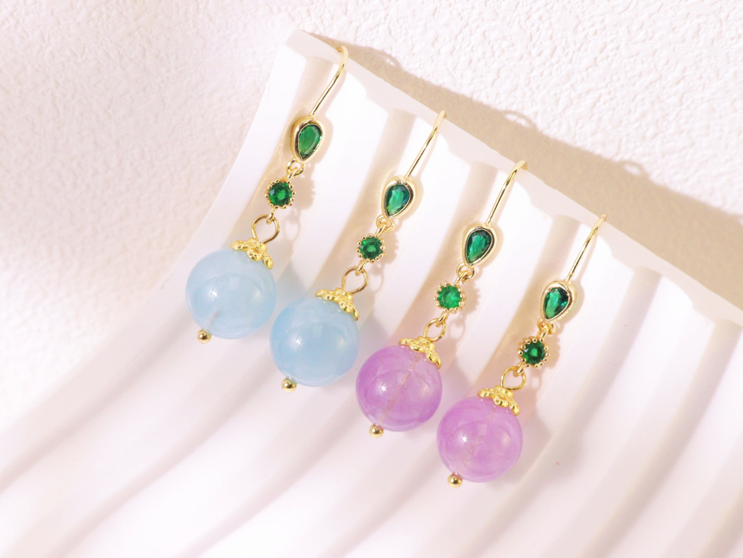 Emerald Green Crystal & Pastel Bead Drop Earrings