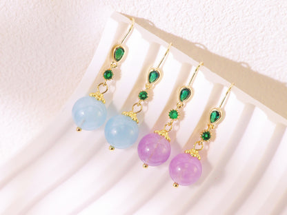 Emerald Green Crystal & Pastel Bead Drop Earrings