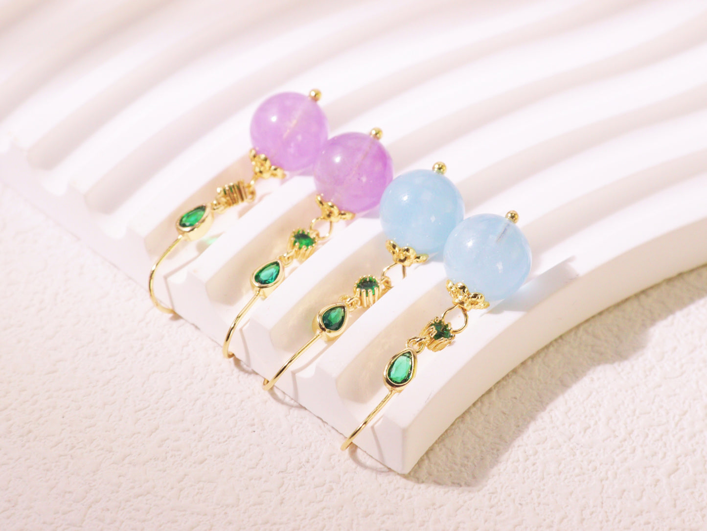 Emerald Green Crystal & Pastel Bead Drop Earrings