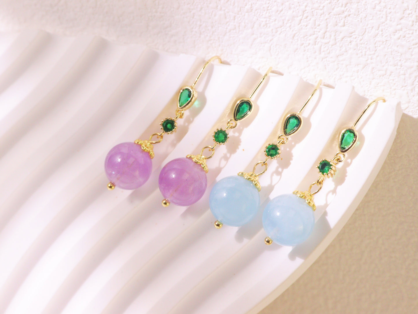 Emerald Green Crystal & Pastel Bead Drop Earrings
