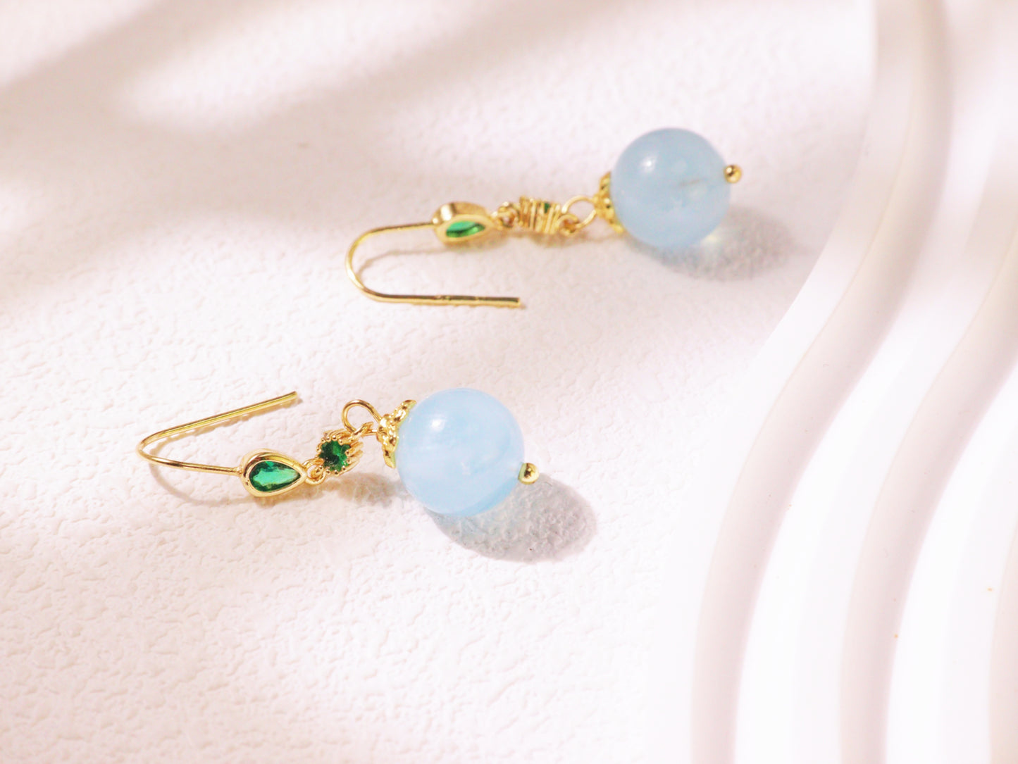 Emerald Green Crystal & Pastel Bead Drop Earrings