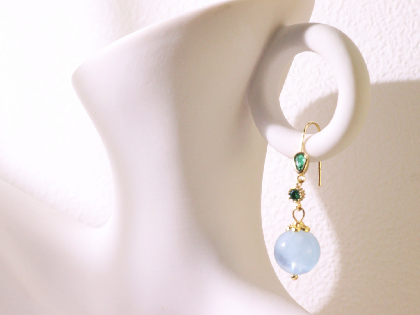 Emerald Green Crystal & Pastel Bead Drop Earrings