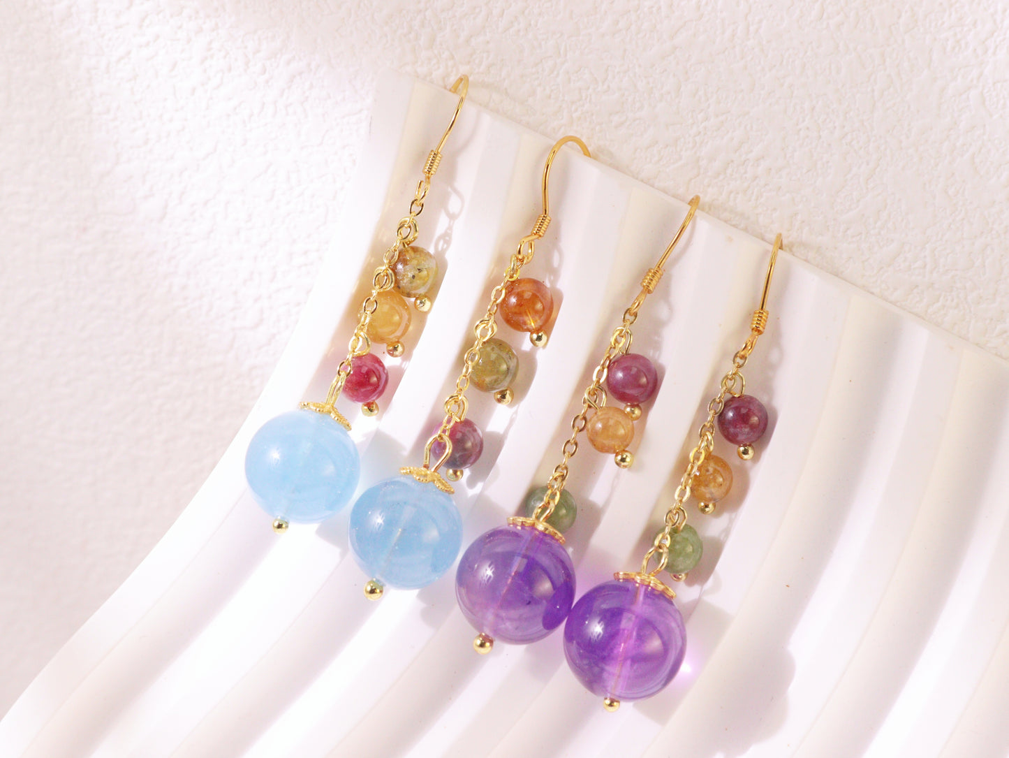 Colorful Gemstone Bead Drop Earrings