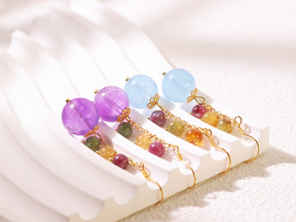 Colorful Gemstone Bead Drop Earrings