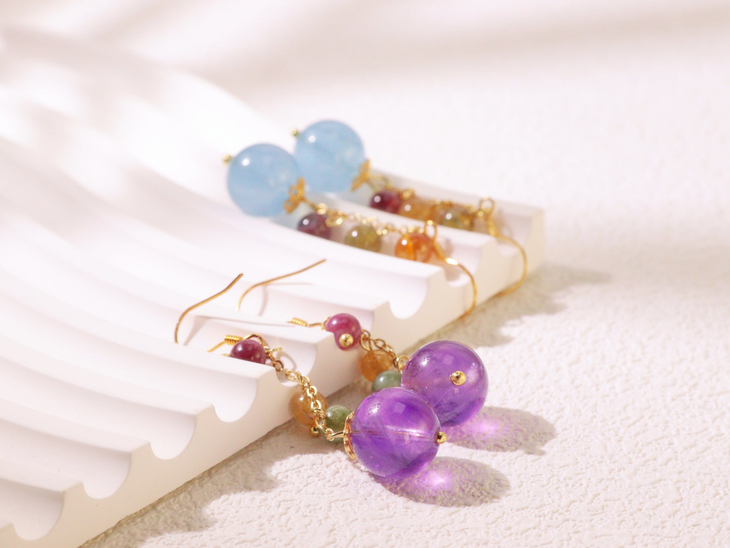 Colorful Gemstone Bead Drop Earrings