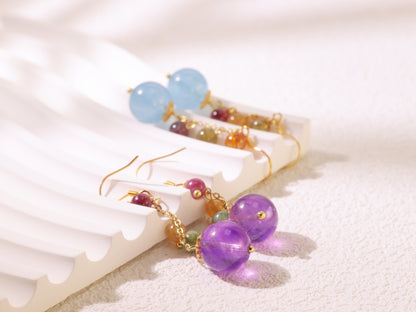 Colorful Gemstone Bead Drop Earrings