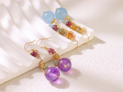 Colorful Gemstone Bead Drop Earrings