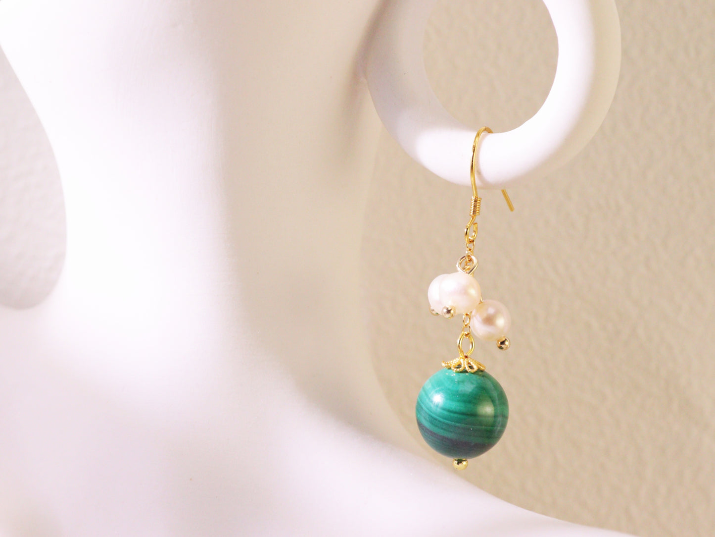 Natural Malachite & Freshwater Pearl Dangle Earrings
