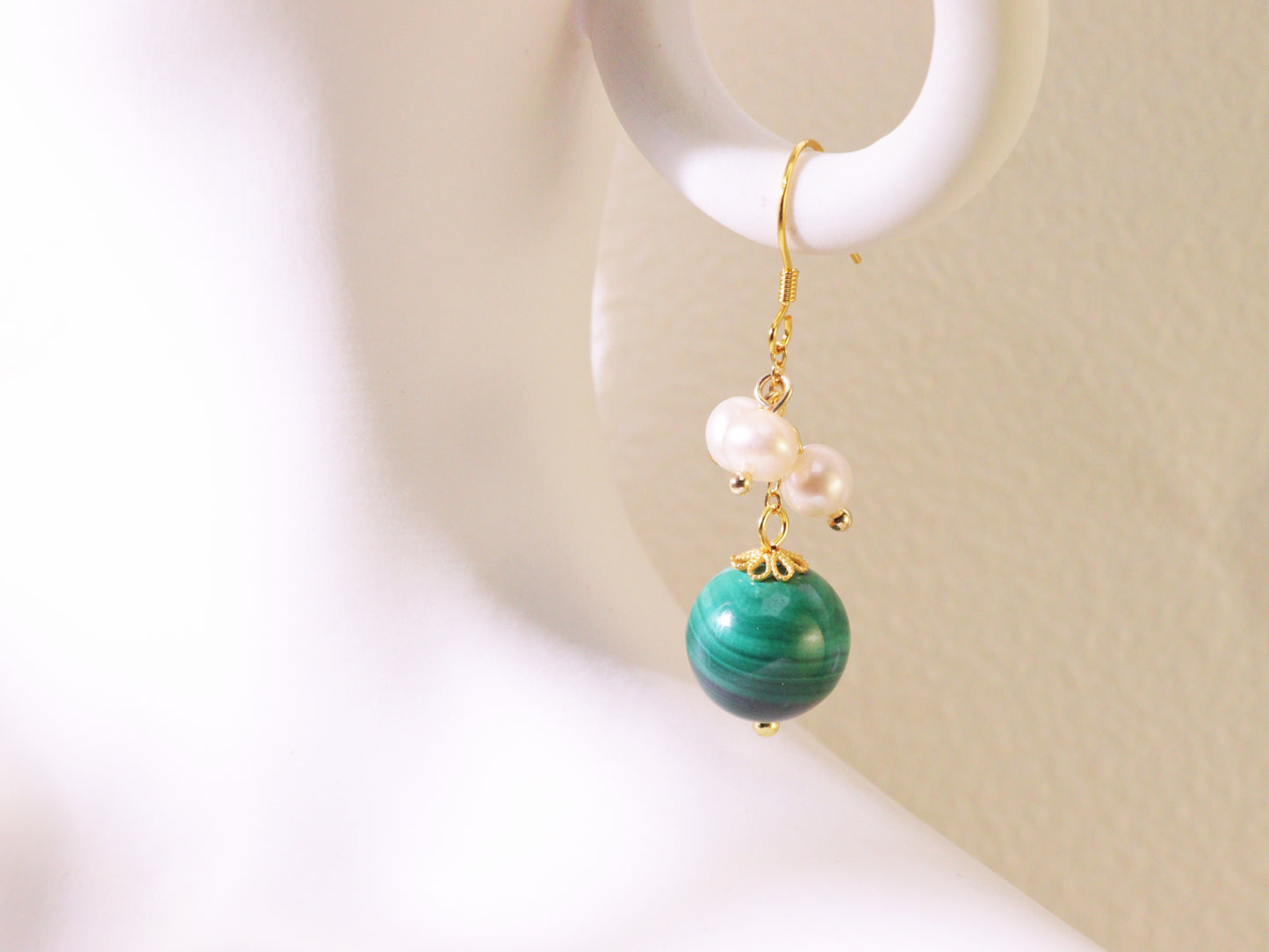 Natural Malachite & Freshwater Pearl Dangle Earrings