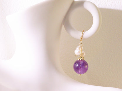 Amethyst & Freshwater Pearl Drop Earrings