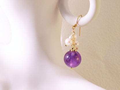 Amethyst & Freshwater Pearl Drop Earrings