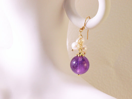 Amethyst & Freshwater Pearl Drop Earrings