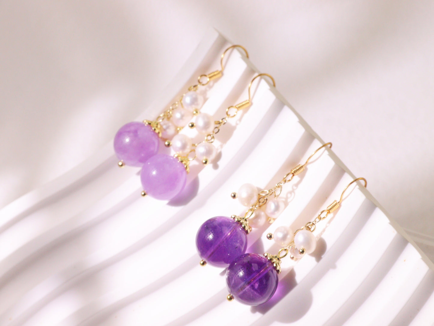 Amethyst & Freshwater Pearl Drop Earrings