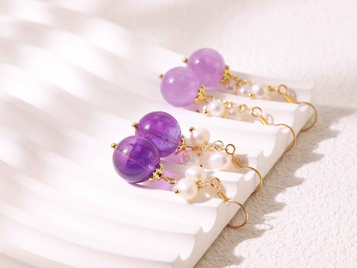 Amethyst & Freshwater Pearl Drop Earrings