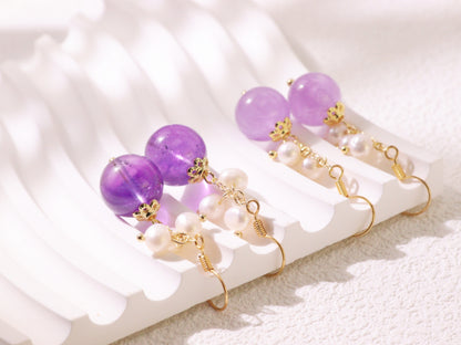 Amethyst & Freshwater Pearl Drop Earrings