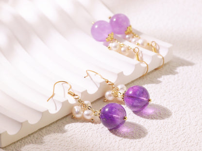 Amethyst & Freshwater Pearl Drop Earrings