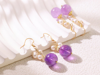 Amethyst & Freshwater Pearl Drop Earrings