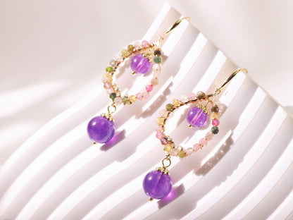 Amethyst Double Drop Hoop Earrings