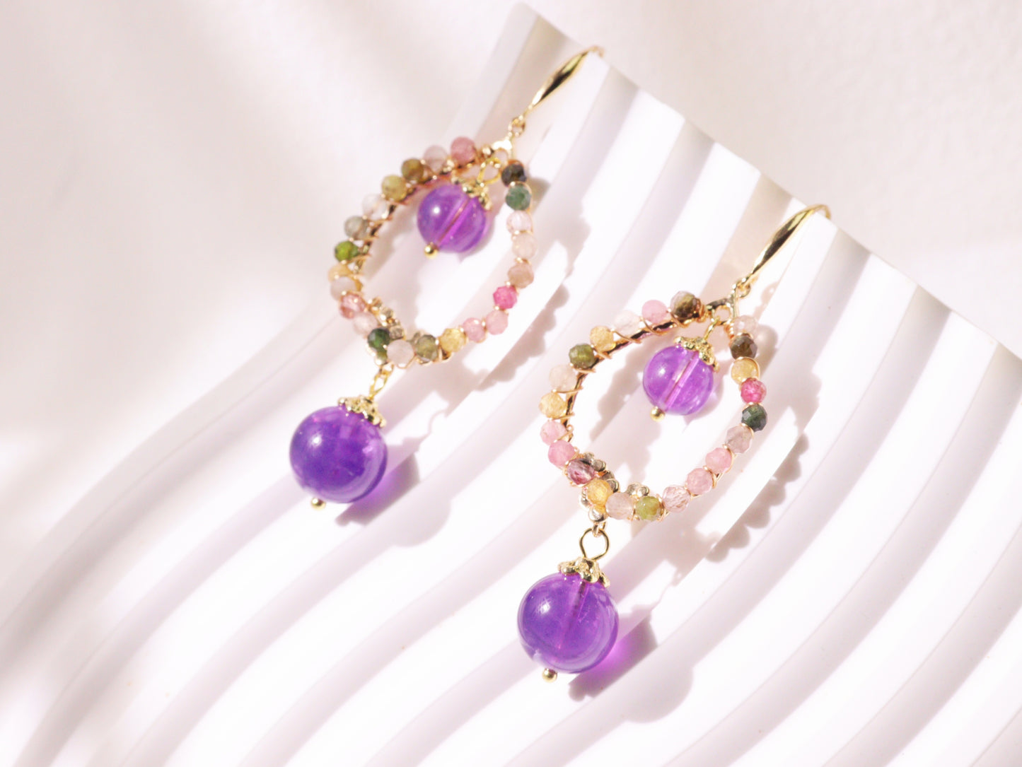 Amethyst Double Drop Hoop Earrings