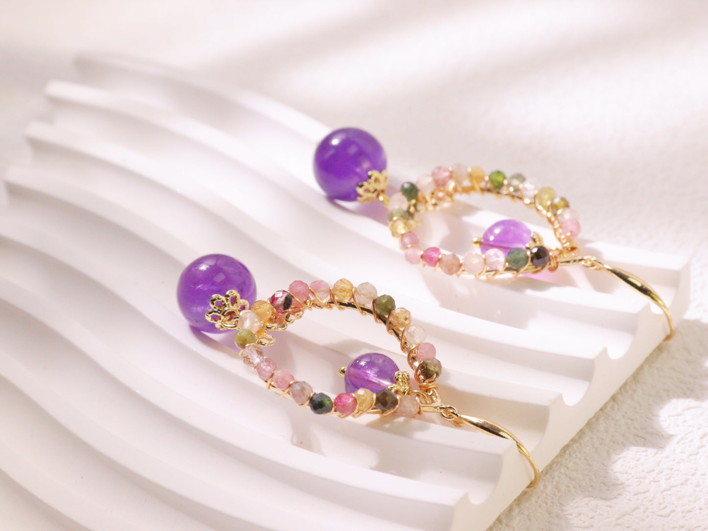 Amethyst Double Drop Hoop Earrings