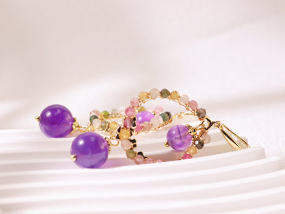Amethyst Double Drop Hoop Earrings