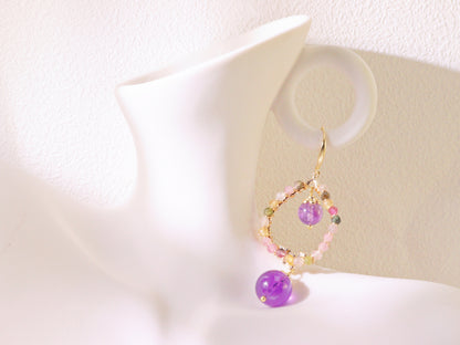 Amethyst Double Drop Hoop Earrings