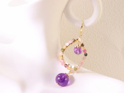 Amethyst Double Drop Hoop Earrings