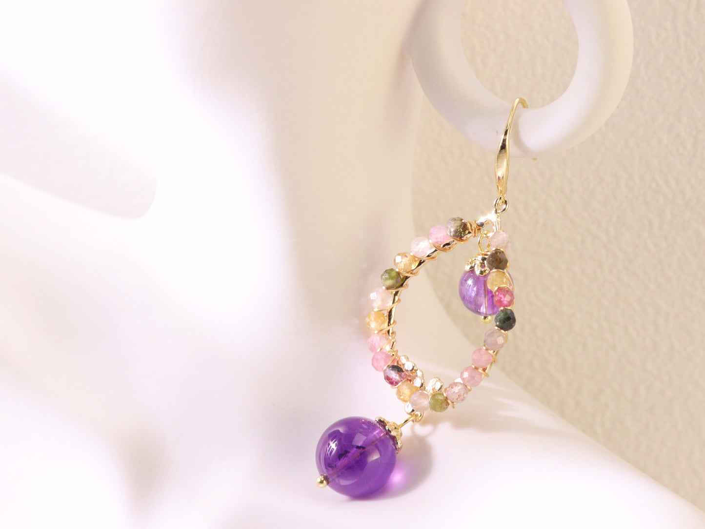 Amethyst Double Drop Hoop Earrings