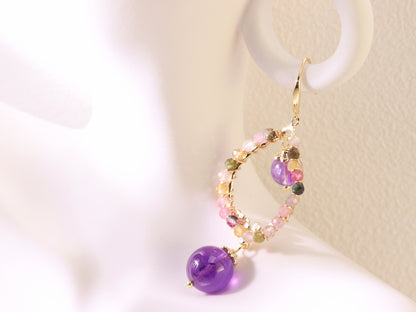 Amethyst Double Drop Hoop Earrings