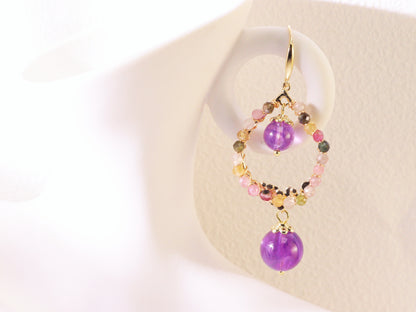 Amethyst Double Drop Hoop Earrings