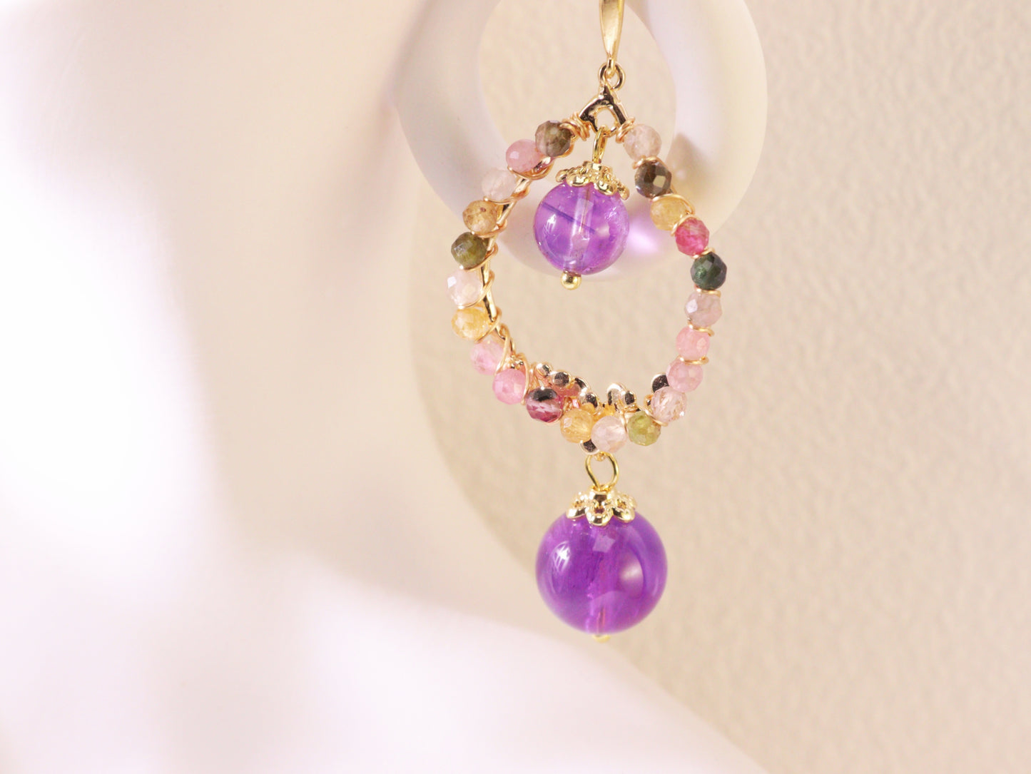 Amethyst Double Drop Hoop Earrings