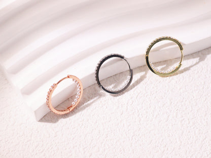 Pavé Zircon & Pearl Hoop Earrings – Silver, Gold & Rose Gold