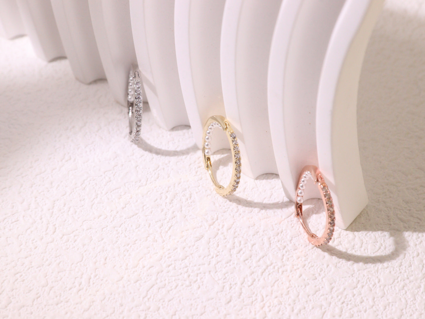 Pavé Zircon & Pearl Hoop Earrings – Silver, Gold & Rose Gold
