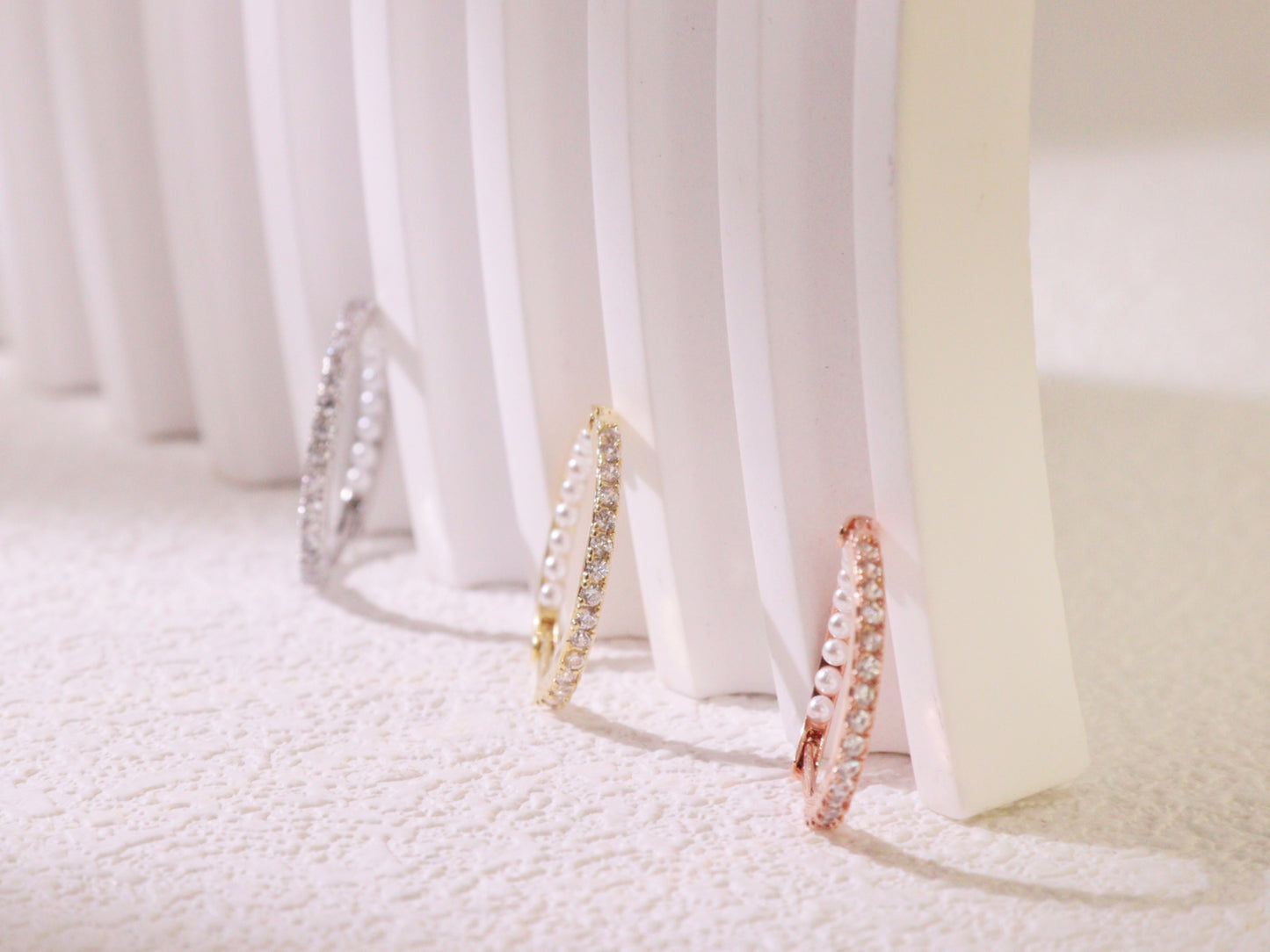 Pavé Zircon & Pearl Hoop Earrings – Silver, Gold & Rose Gold