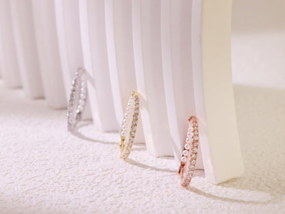 Pavé Zircon & Pearl Hoop Earrings – Silver, Gold & Rose Gold