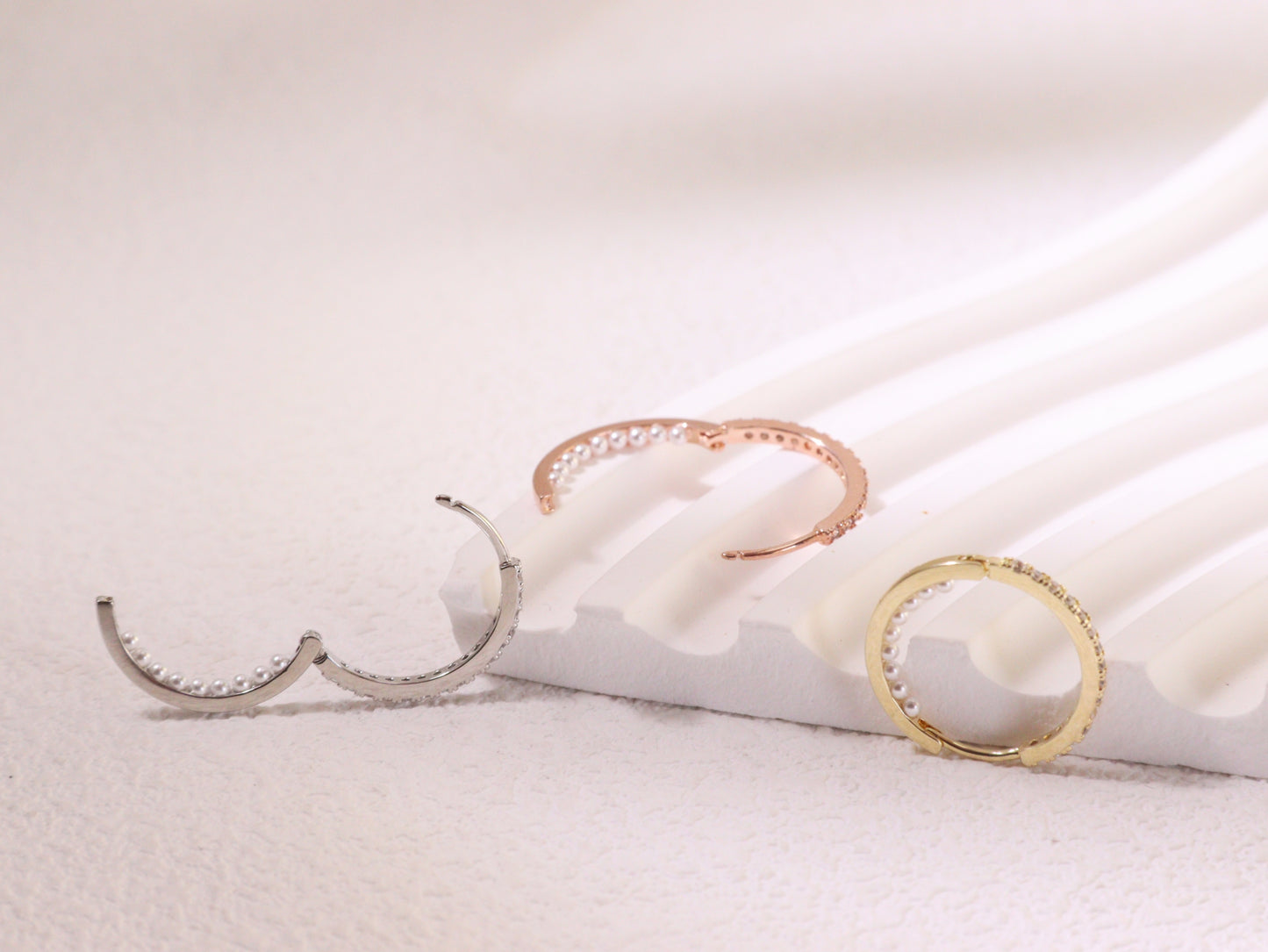 Pavé Zircon & Pearl Hoop Earrings – Silver, Gold & Rose Gold