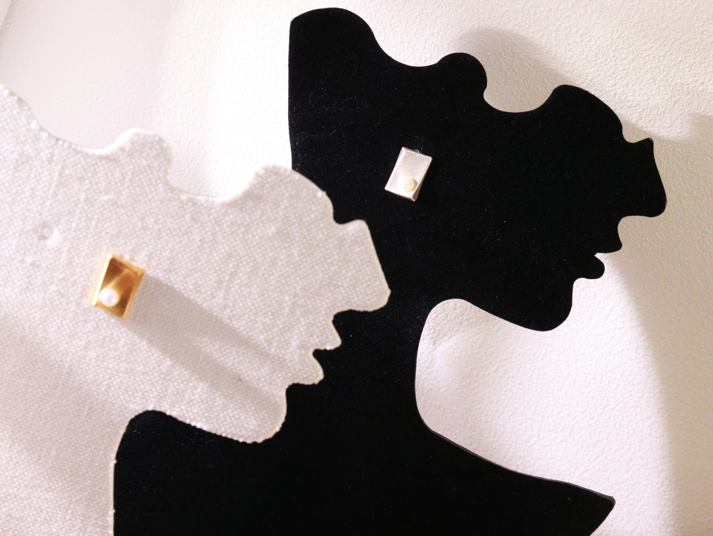 Minimalist Brushed Metal Pearl Stud Earrings