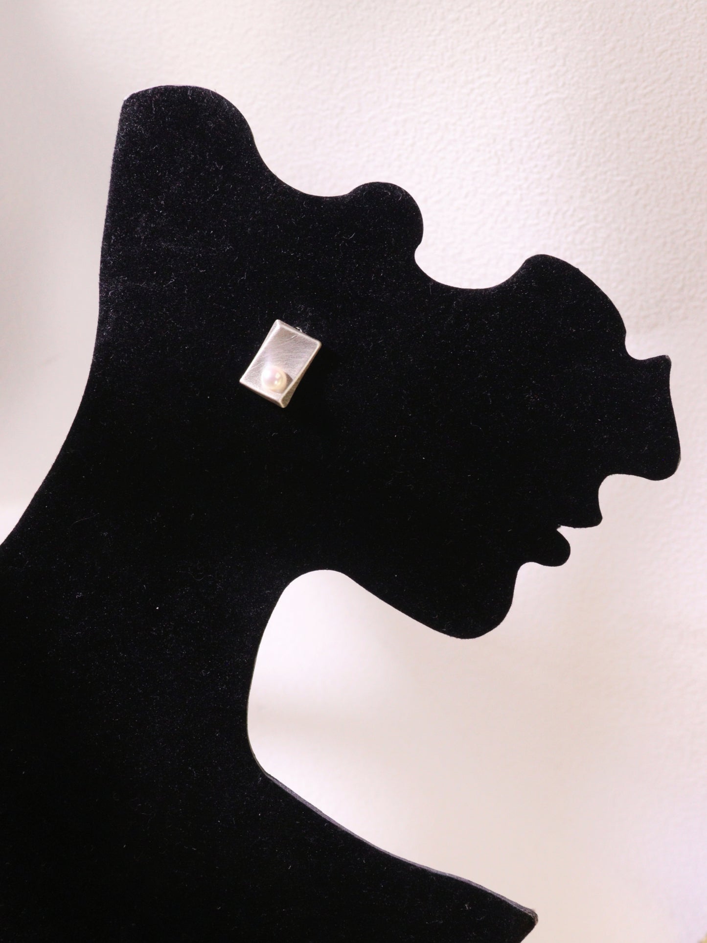 Minimalist Brushed Metal Pearl Stud Earrings