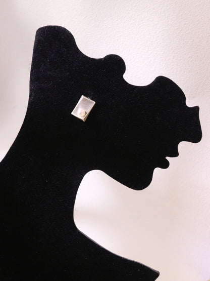 Minimalist Brushed Metal Pearl Stud Earrings