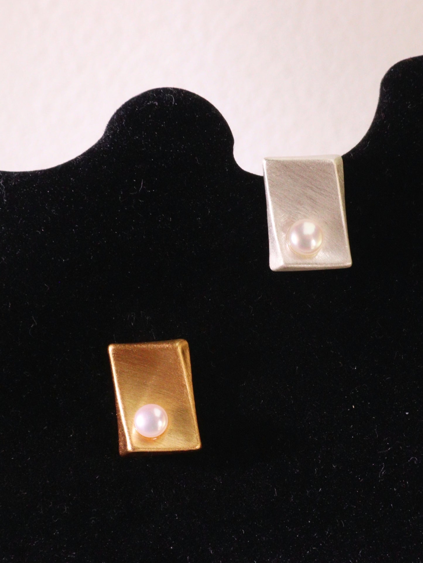 Minimalist Brushed Metal Pearl Stud Earrings