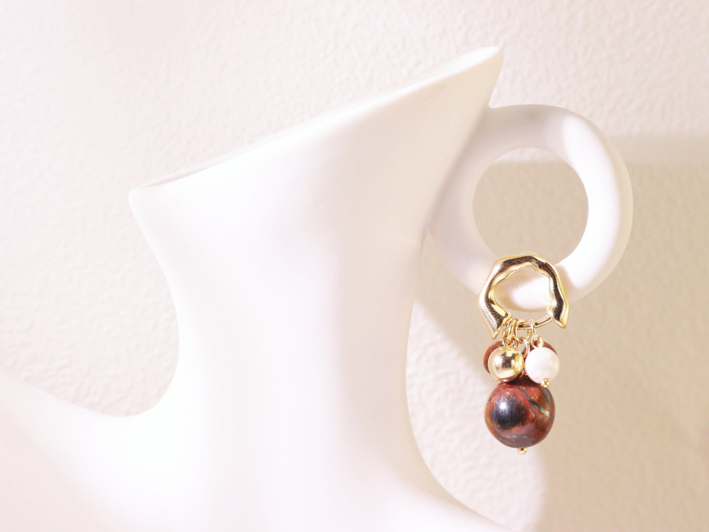 Tiger Eye & Freshwater Pearl Cluster Earrings