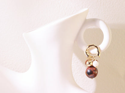 Tiger Eye & Freshwater Pearl Cluster Earrings