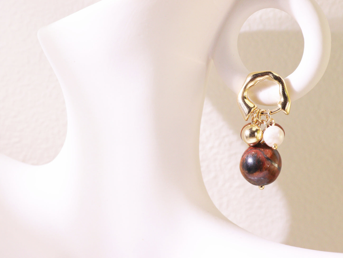 Tiger Eye & Freshwater Pearl Cluster Earrings
